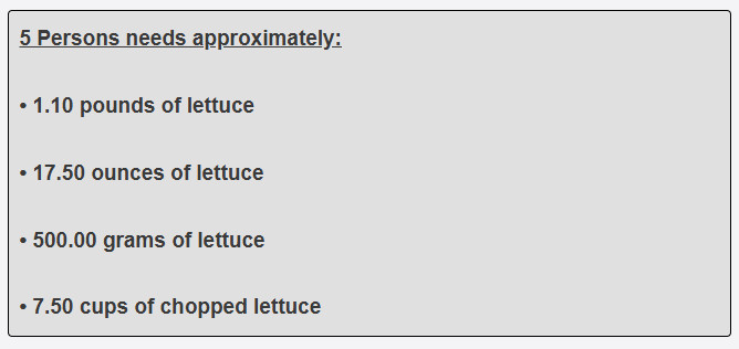 How much lettuce is needed for 5 guests