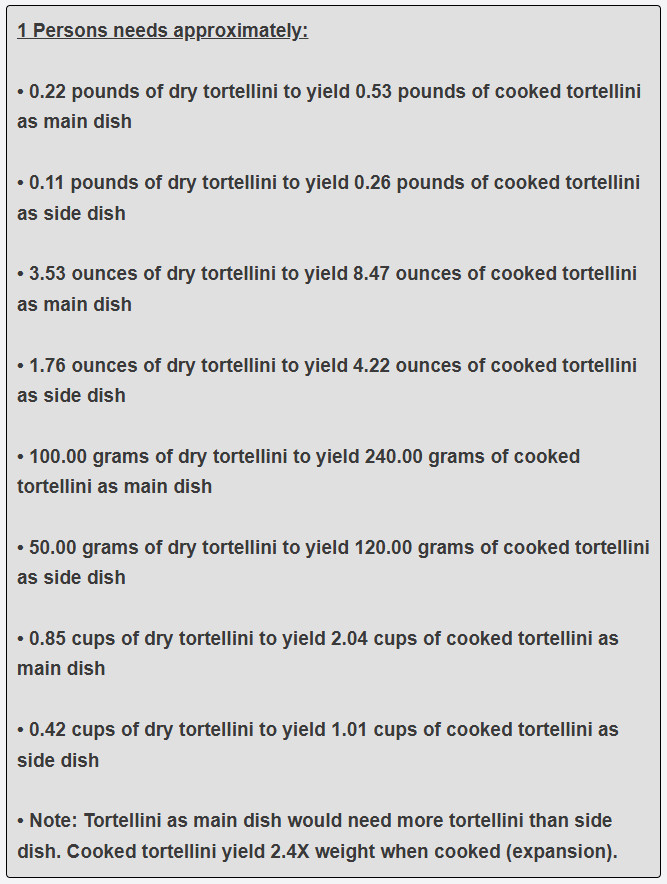 How much tortellini is needed per one guest