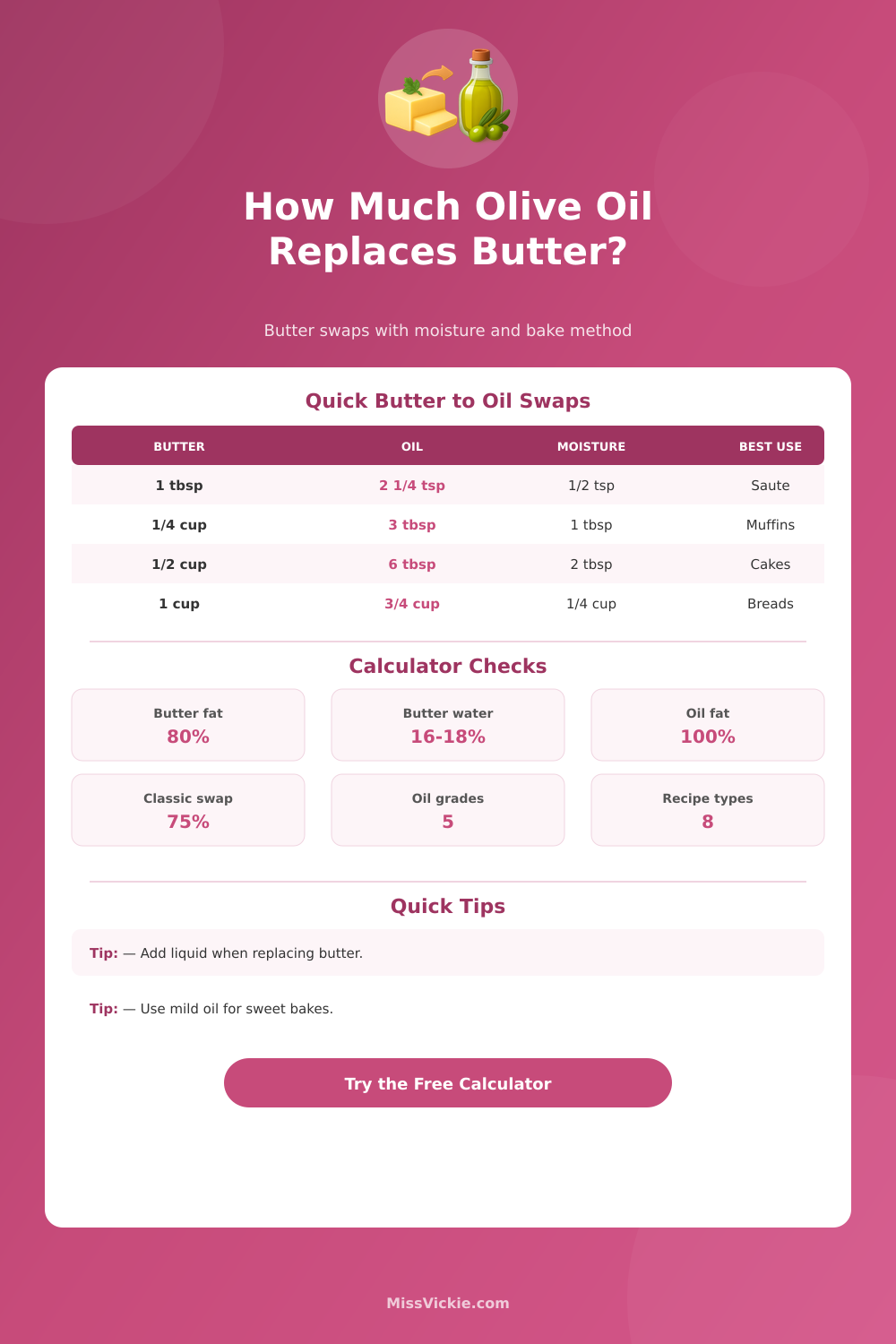 Butter to Olive Oil Conversion Calculator
