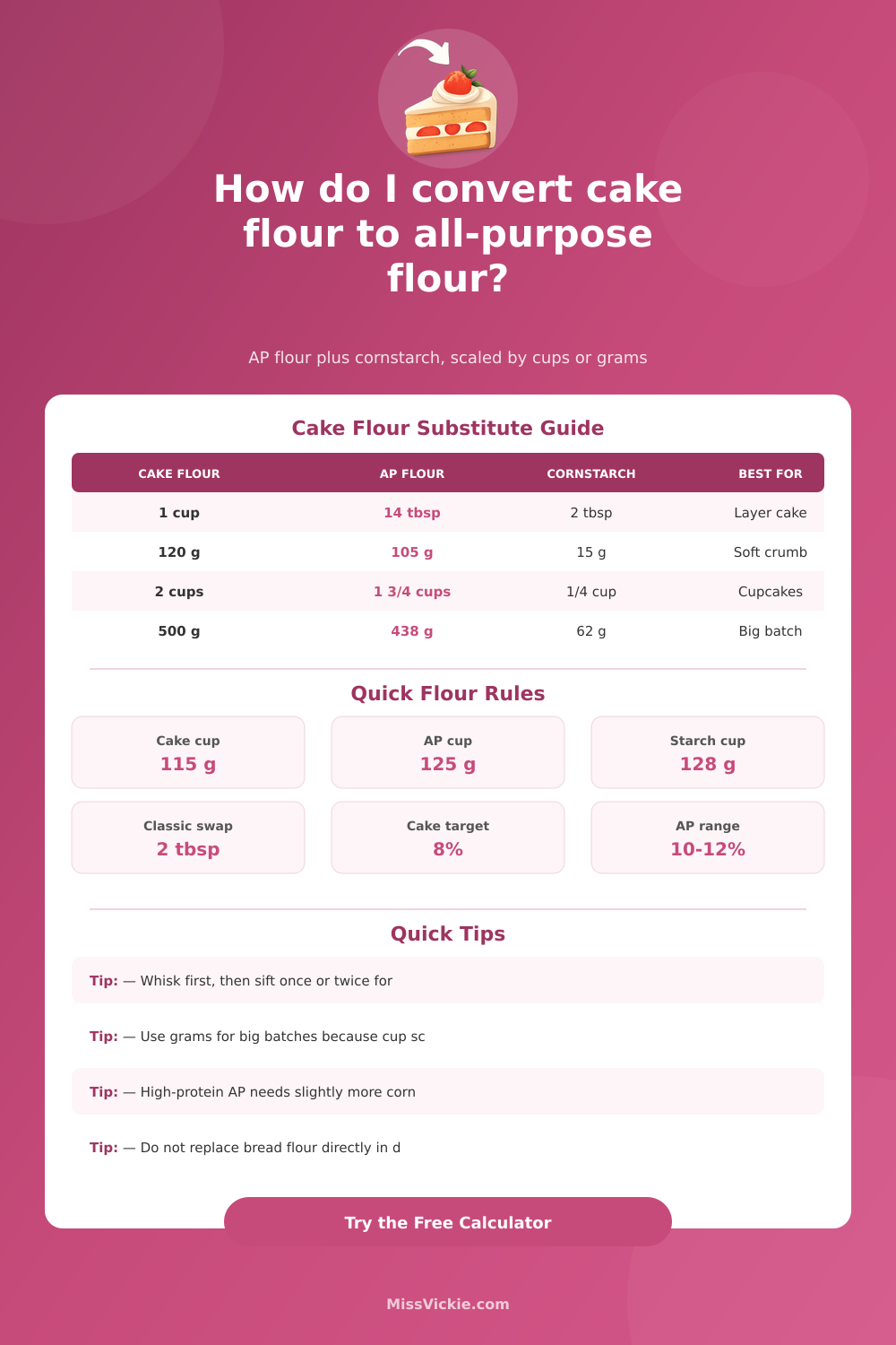 Cake Flour to All-Purpose Flour Conversion Calculator