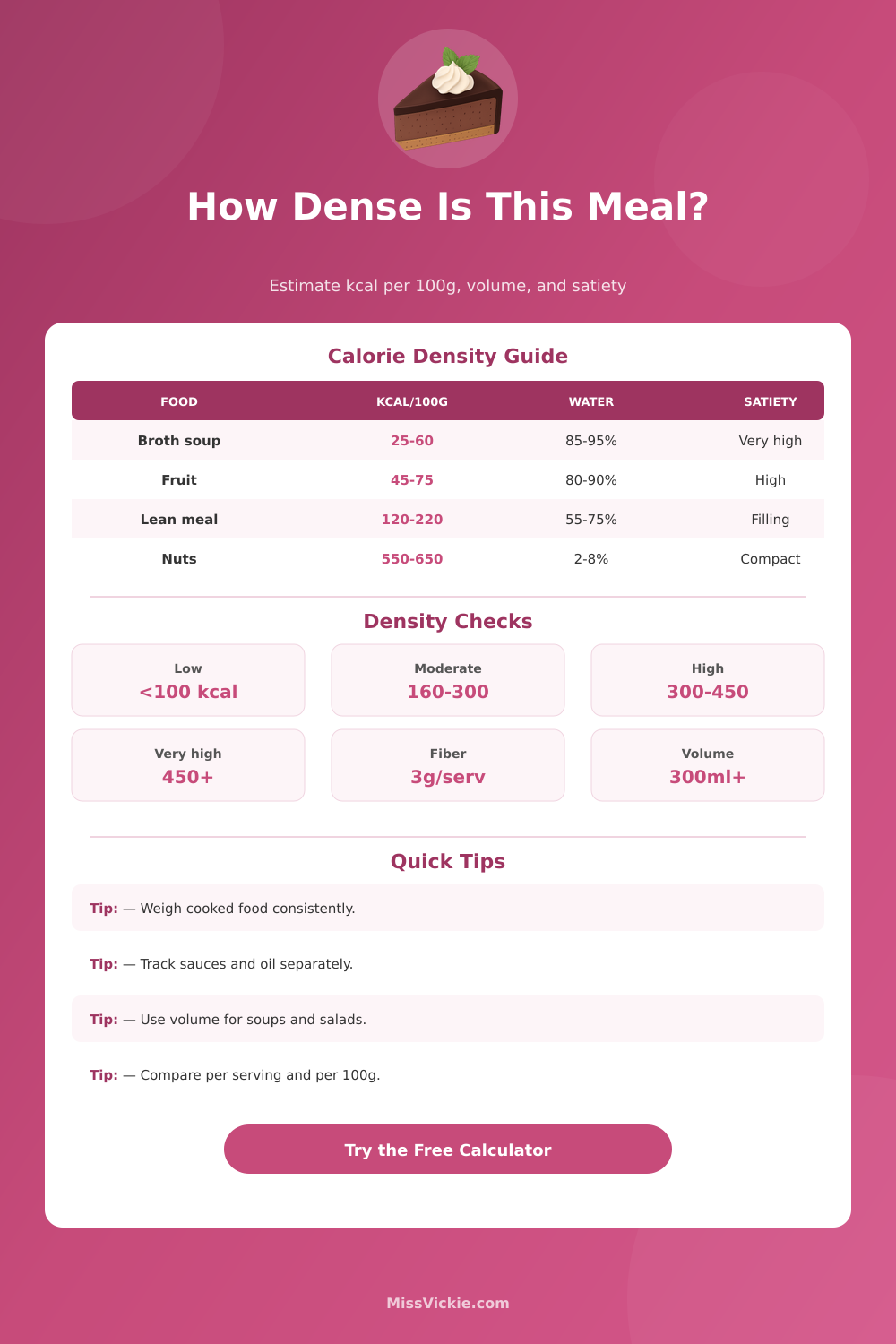 Caloric Density Calculator for Foods and Meals
