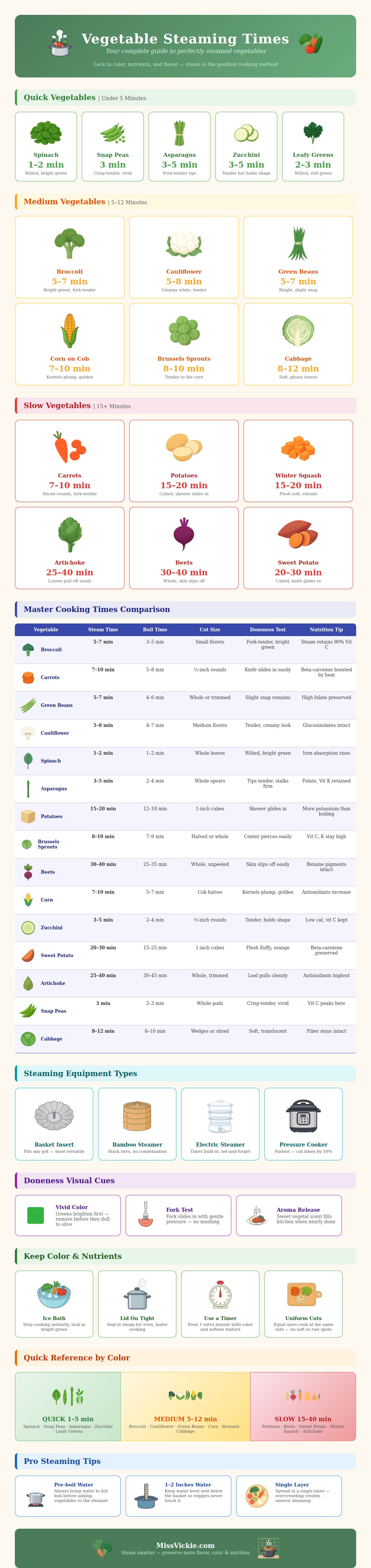 Vegetable Steaming Times Chart