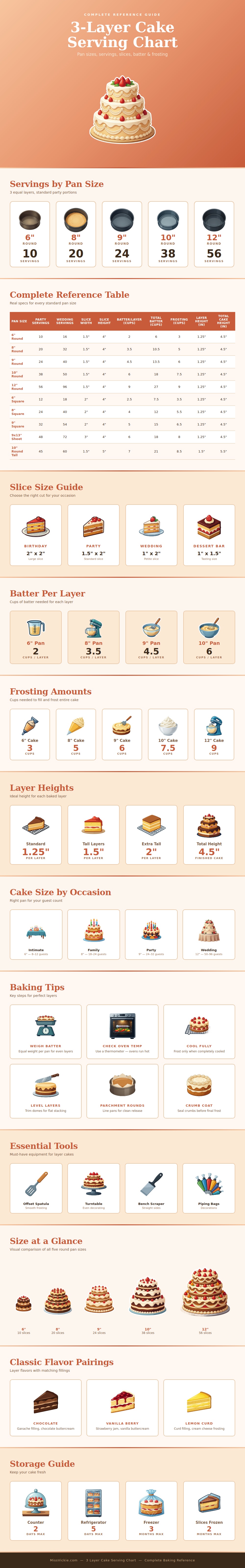 3 Layer Cake Serving Chart