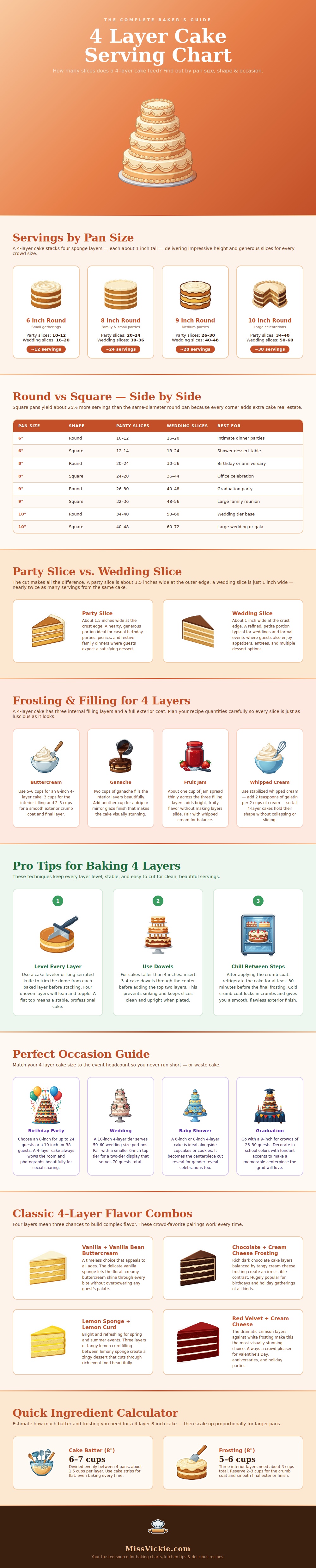 4 Layer Cake Serving Chart