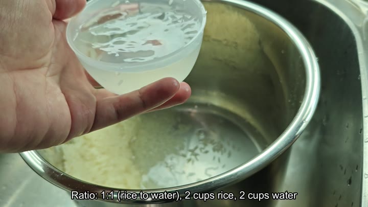 Adding 1 cup water per cup rice Adding 1 cup water per cup rice