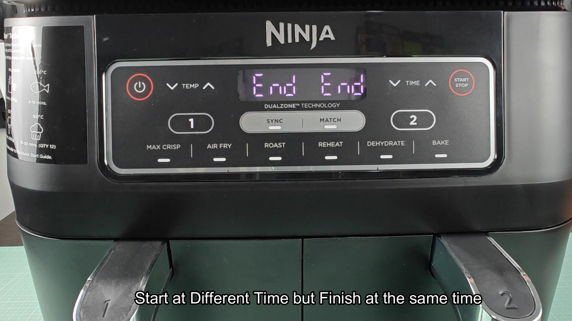 Air fry mode selected on panel Air fry mode selected on panel