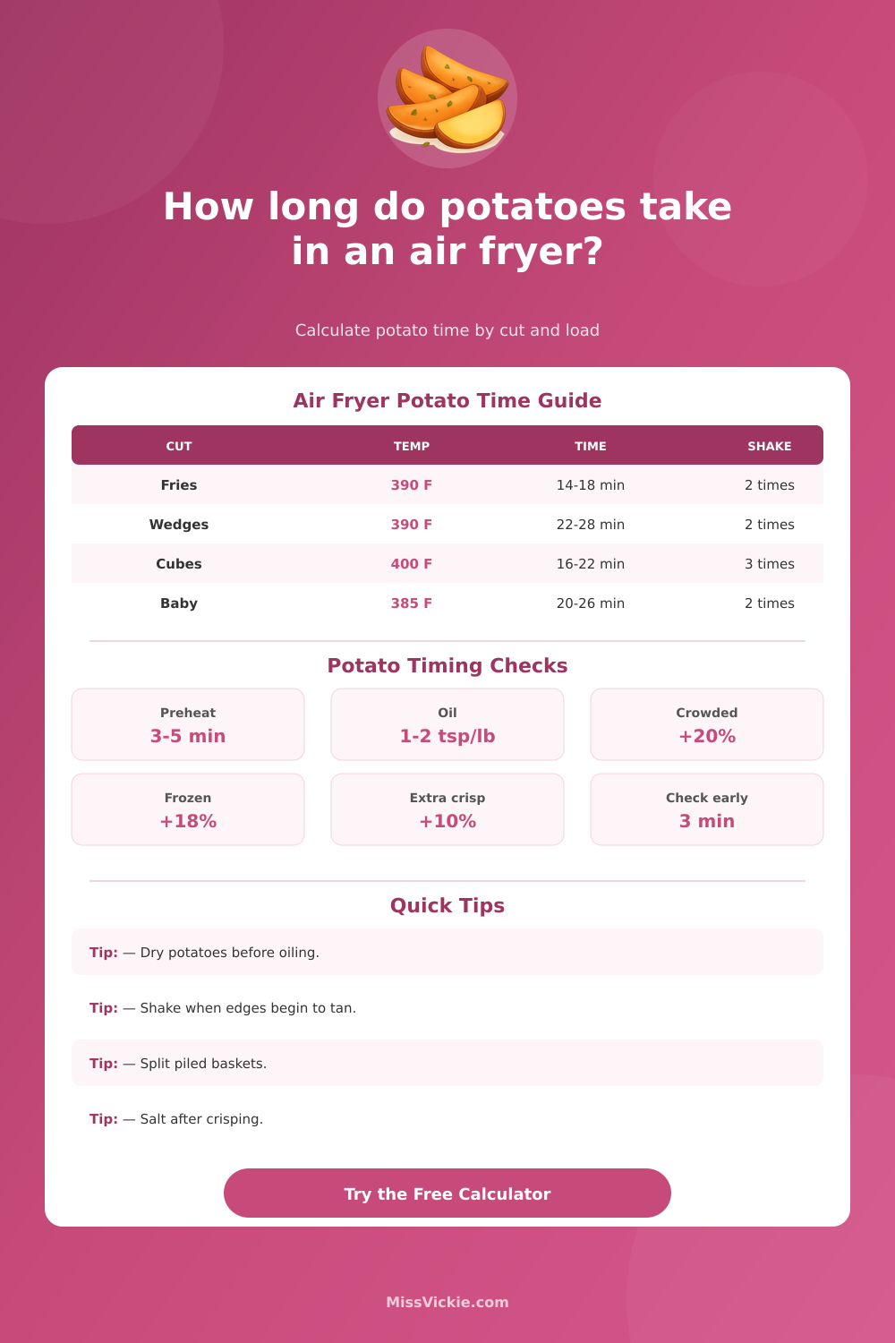 Air Fryer Potato Time Calculator