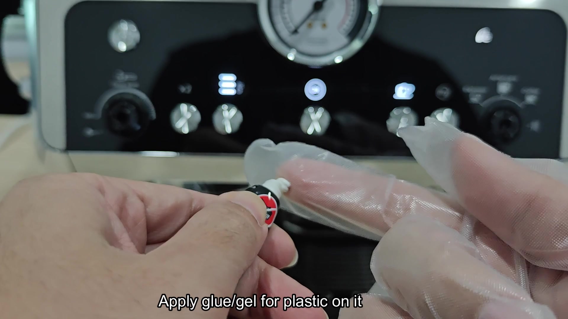 Applying white glue to repair plastic parts Applying white glue to repair plastic parts