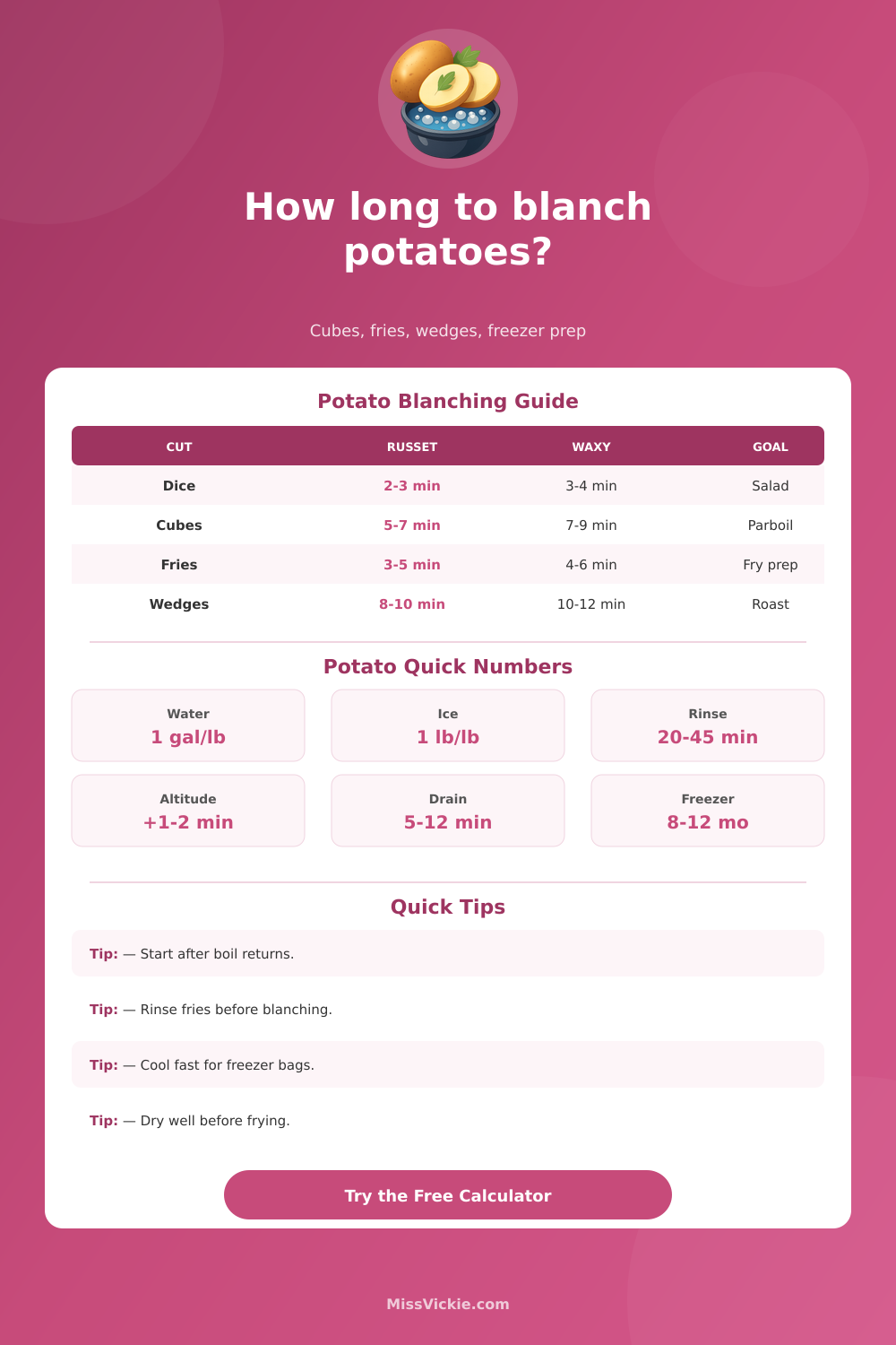 Blanching Potato Time Calculator