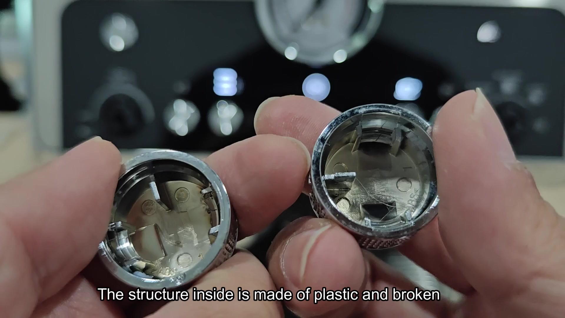 Broken plastic inside the metal knob caps Broken plastic inside the metal knob caps
