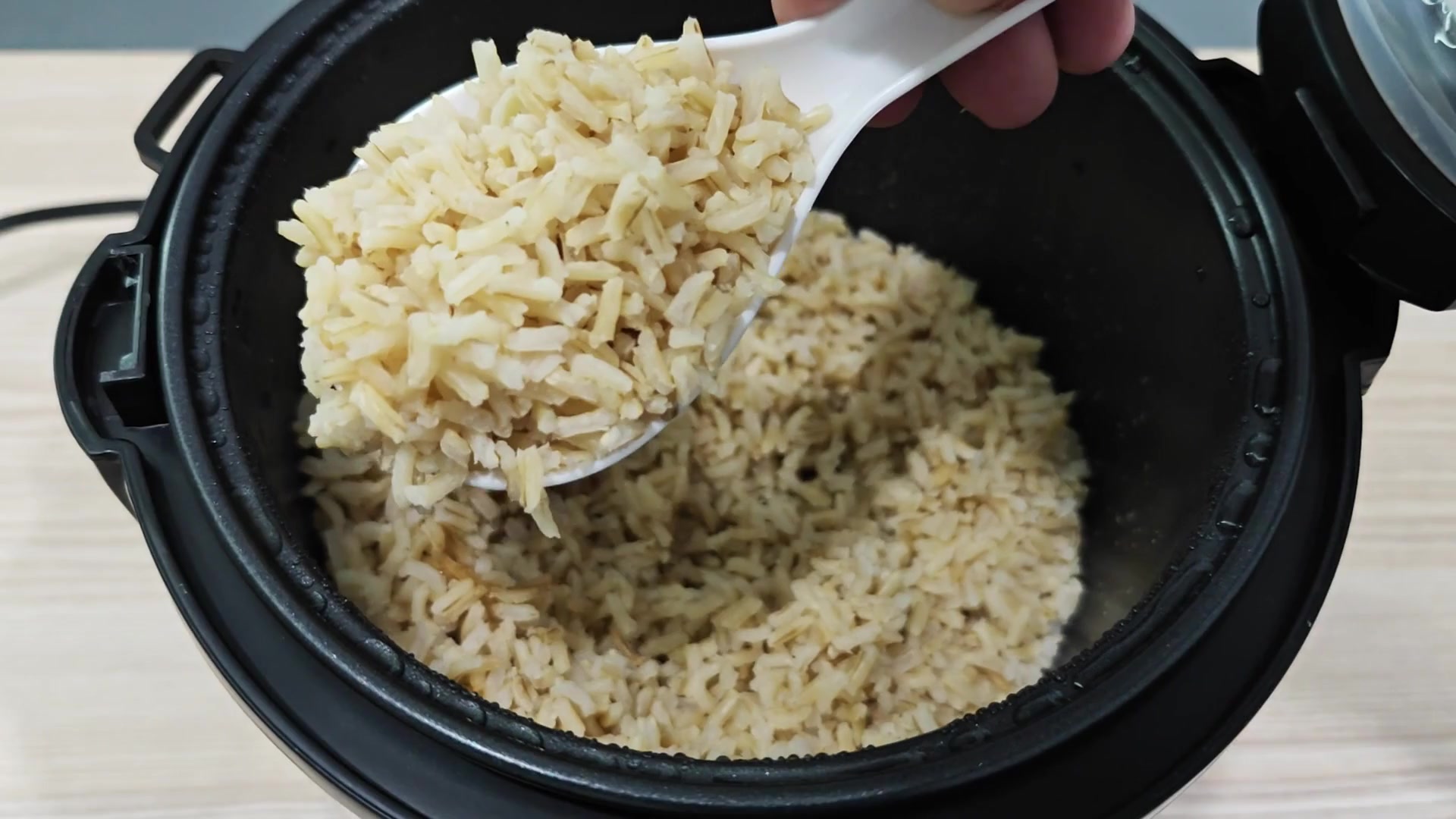 Close-up view of fluffy brown rice grains Close-up view of fluffy brown rice grains