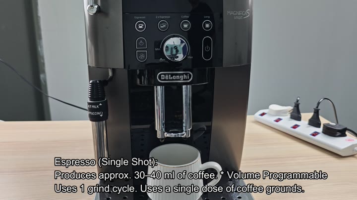 DeLonghi Magnifica control panel with white mug DeLonghi Magnifica control panel with white mug