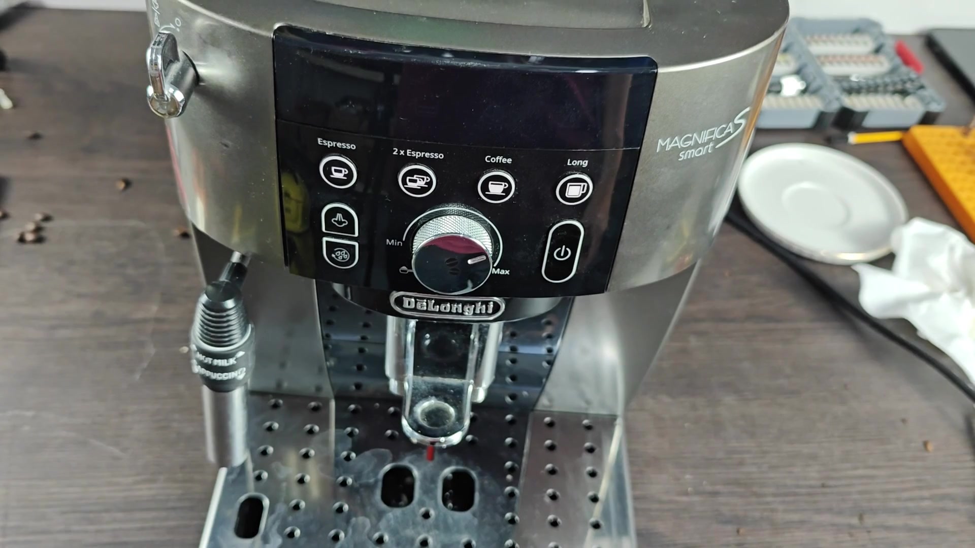 Espresso machine front buttons and dial Espresso machine front buttons and dial