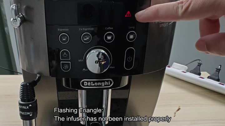 Flashing triangle indicates infuser issue Flashing triangle indicates infuser issue