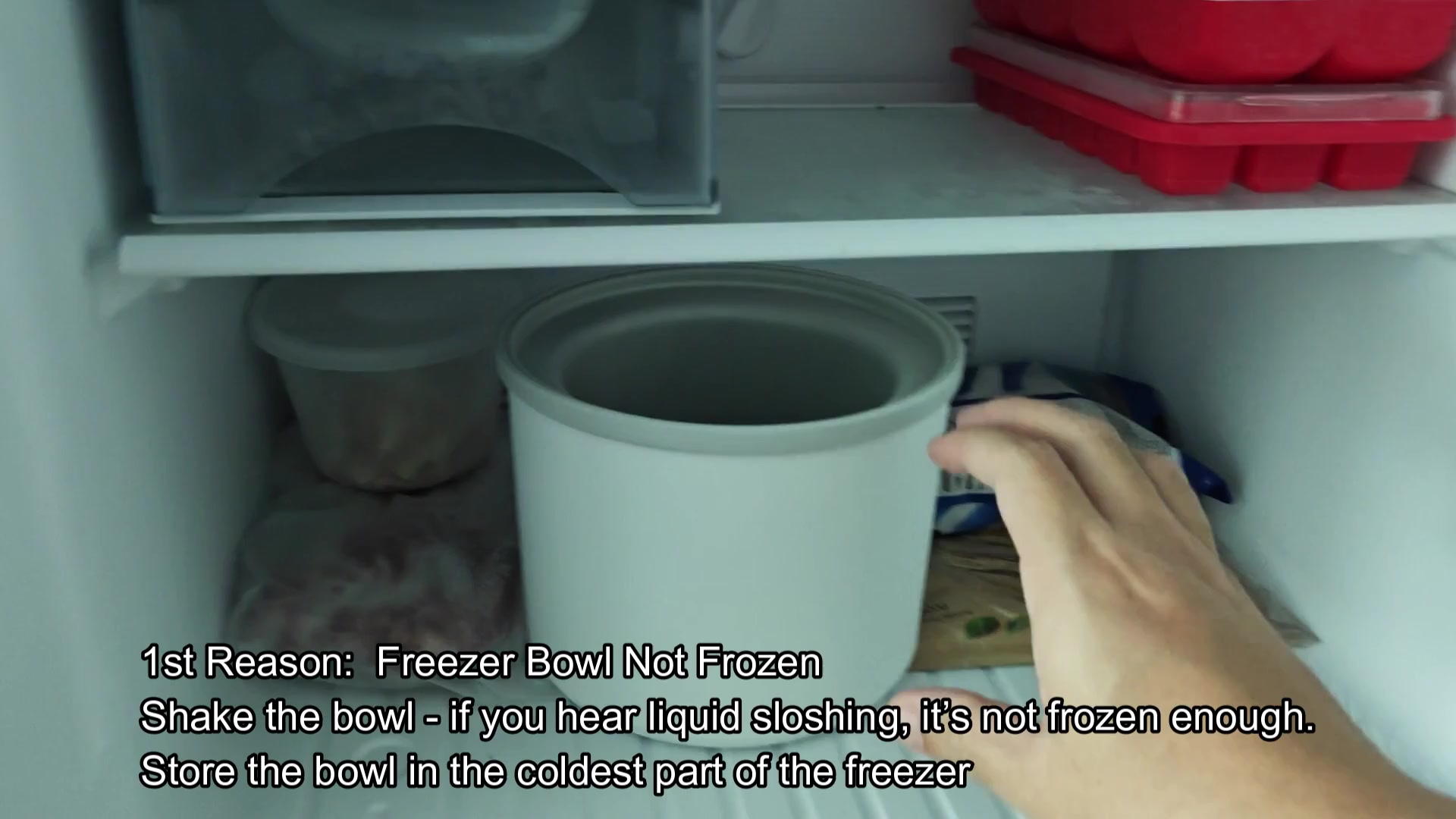 Freezer bowl stored in freezer shelf Freezer bowl stored in freezer shelf