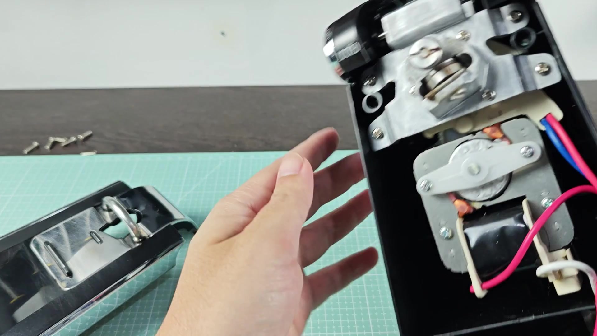 Internal metal locking mechanism close up Internal metal locking mechanism close up