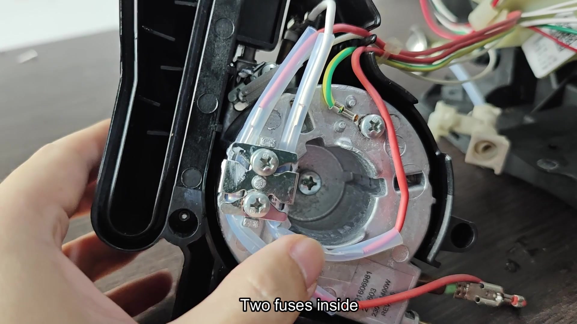 Internal wiring showing two fuses inside Internal wiring showing two fuses inside