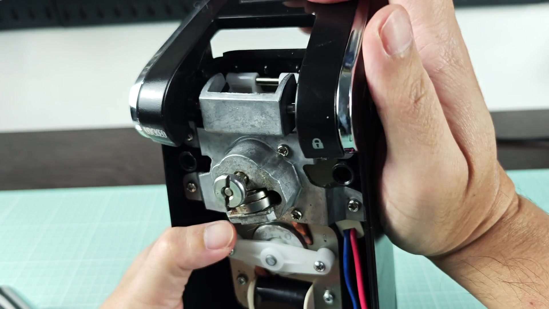 Locked mechanism label visible on internal parts Locked mechanism label visible on internal parts