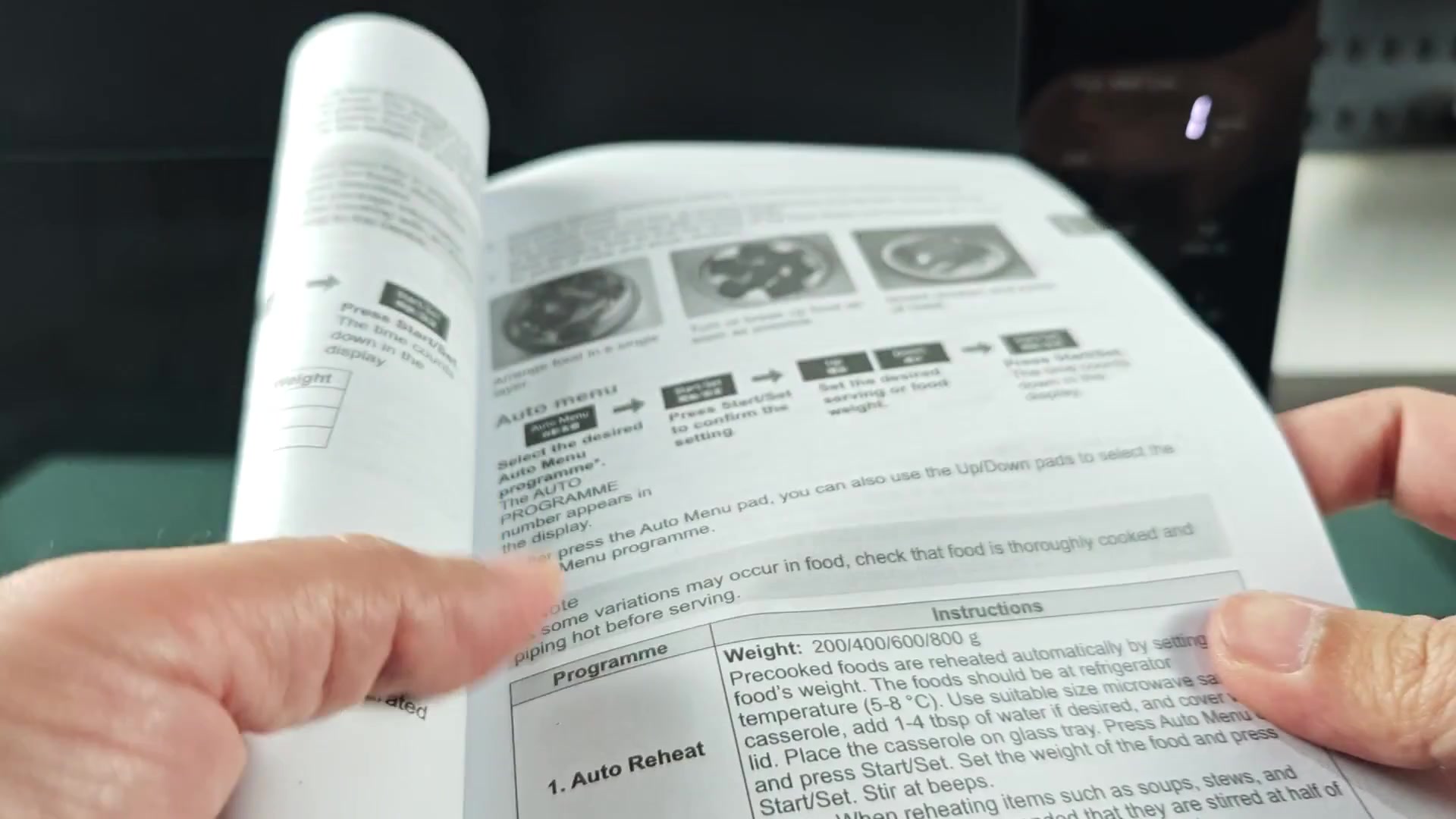 Manual page showing Auto Reheat menu options Manual page showing Auto Reheat menu options