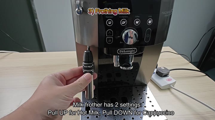 Milk frother attachment settings shown Milk frother attachment settings shown