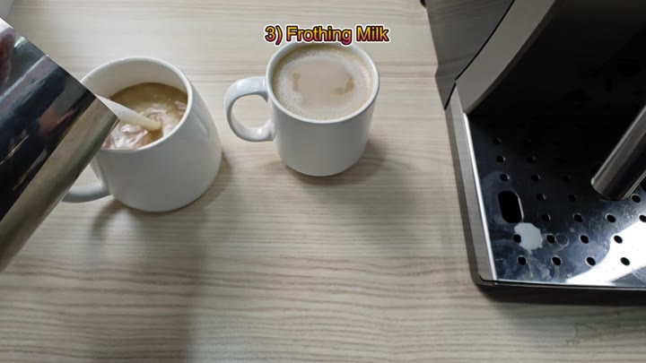 Pouring steamed milk into coffee Pouring steamed milk into coffee
