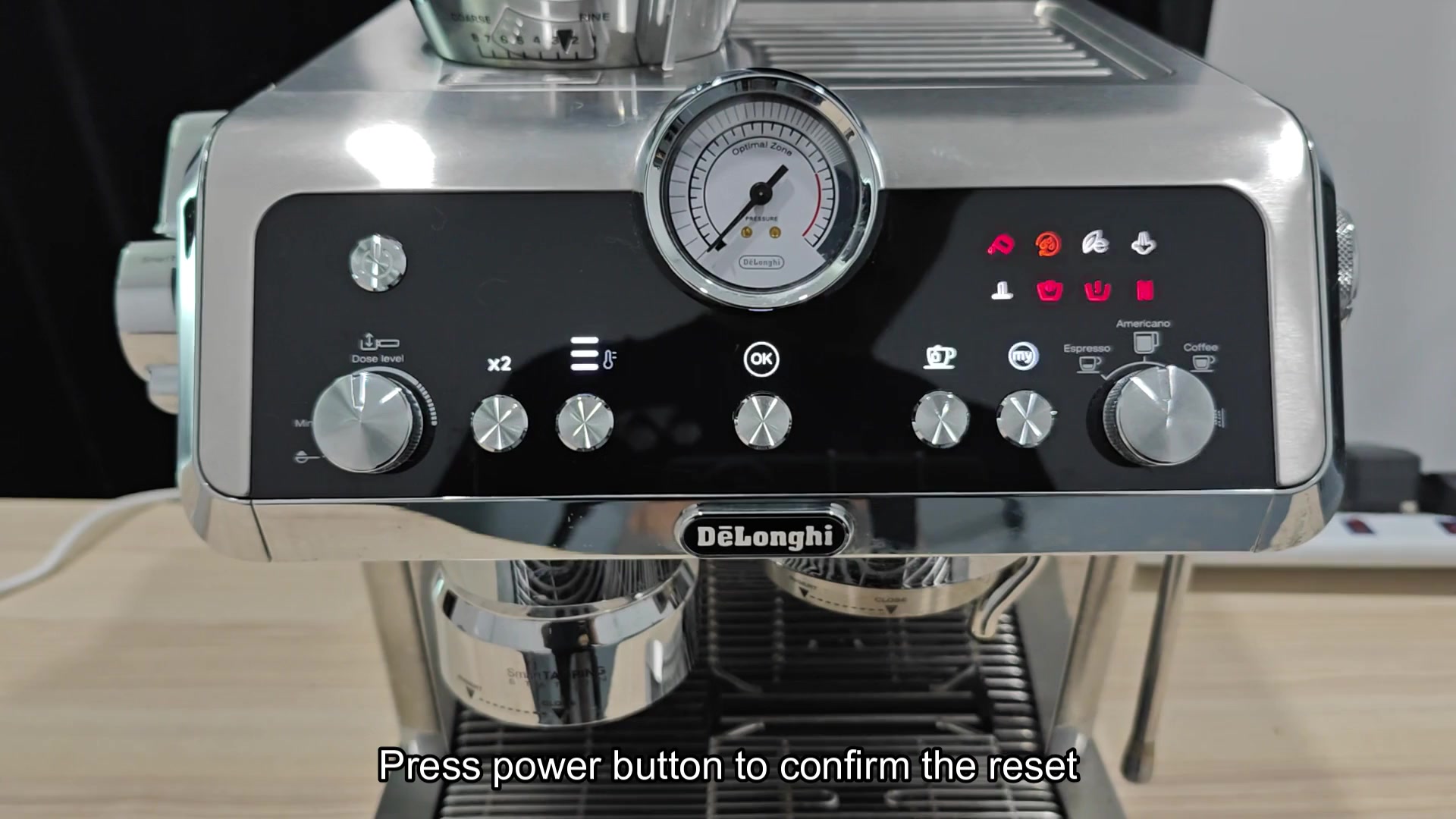 Reset confirmation step on display Reset confirmation step on display