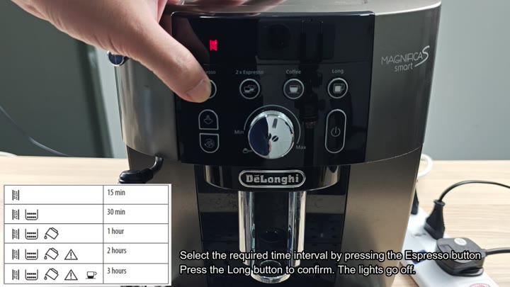Selecting idle time with Espresso button Selecting idle time with Espresso button