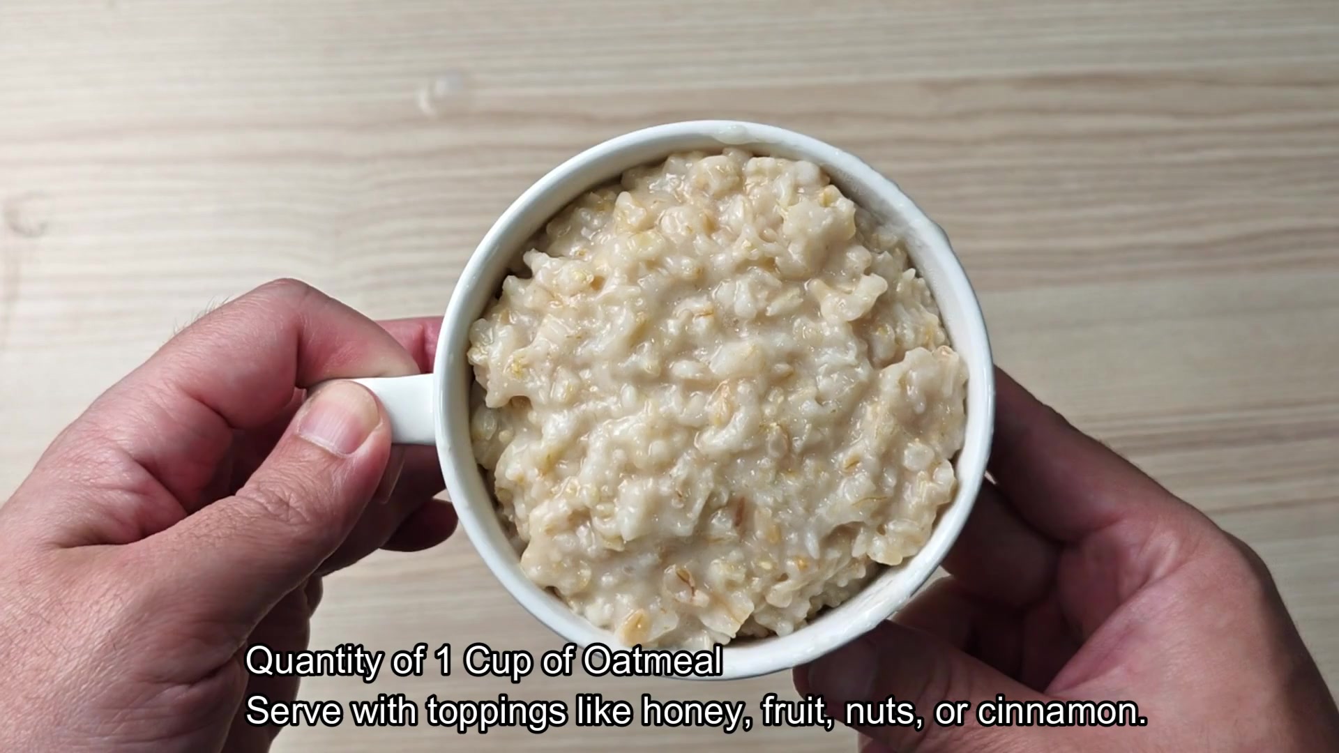 Serving warm oatmeal in a mug Serving warm oatmeal in a mug