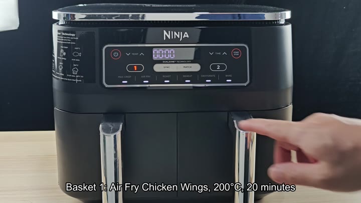 Setting Basket 1 for chicken wings cooking Setting Basket 1 for chicken wings cooking