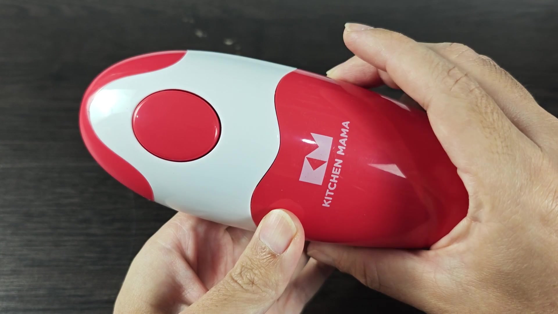 Side view showing large red power button Side view showing large red power button