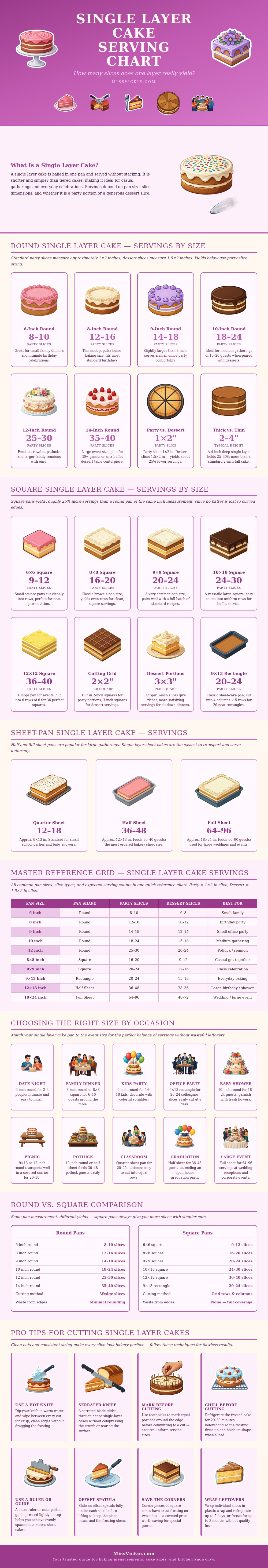 Single Layer Cake Serving Chart