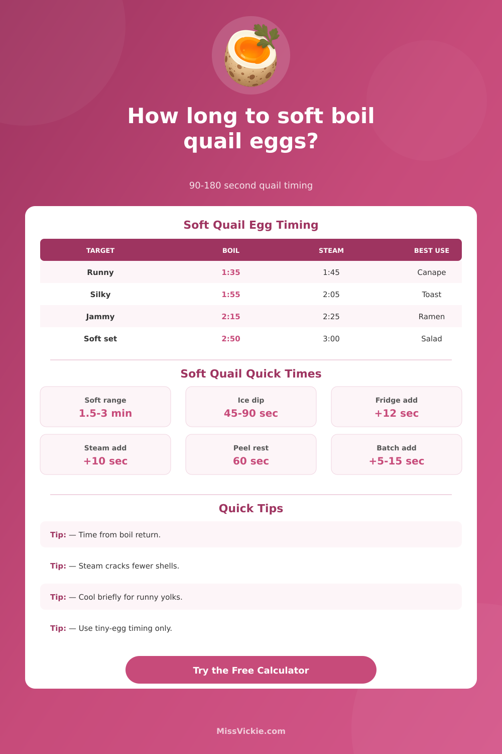 Soft Boiled Quail Egg Time Calculator