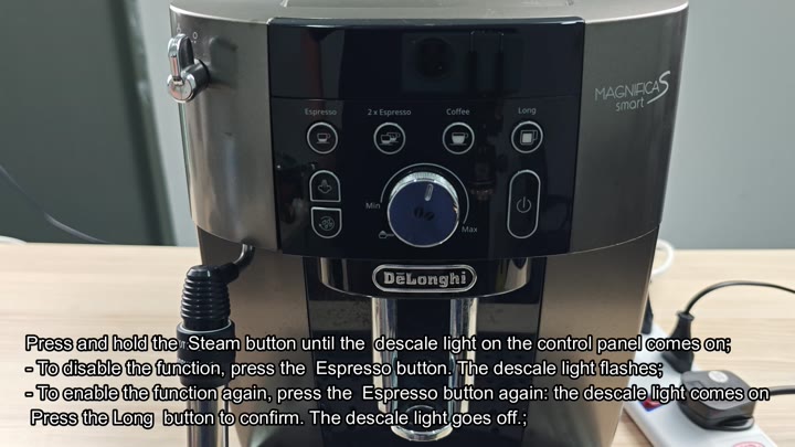 Steam and espresso button instruction overlay Steam and espresso button instruction overlay