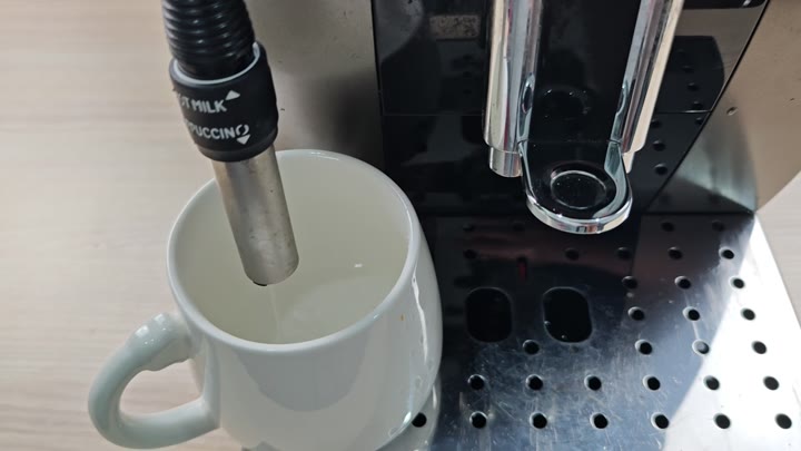 Steam wand frothing milk in mug Steam wand frothing milk in mug