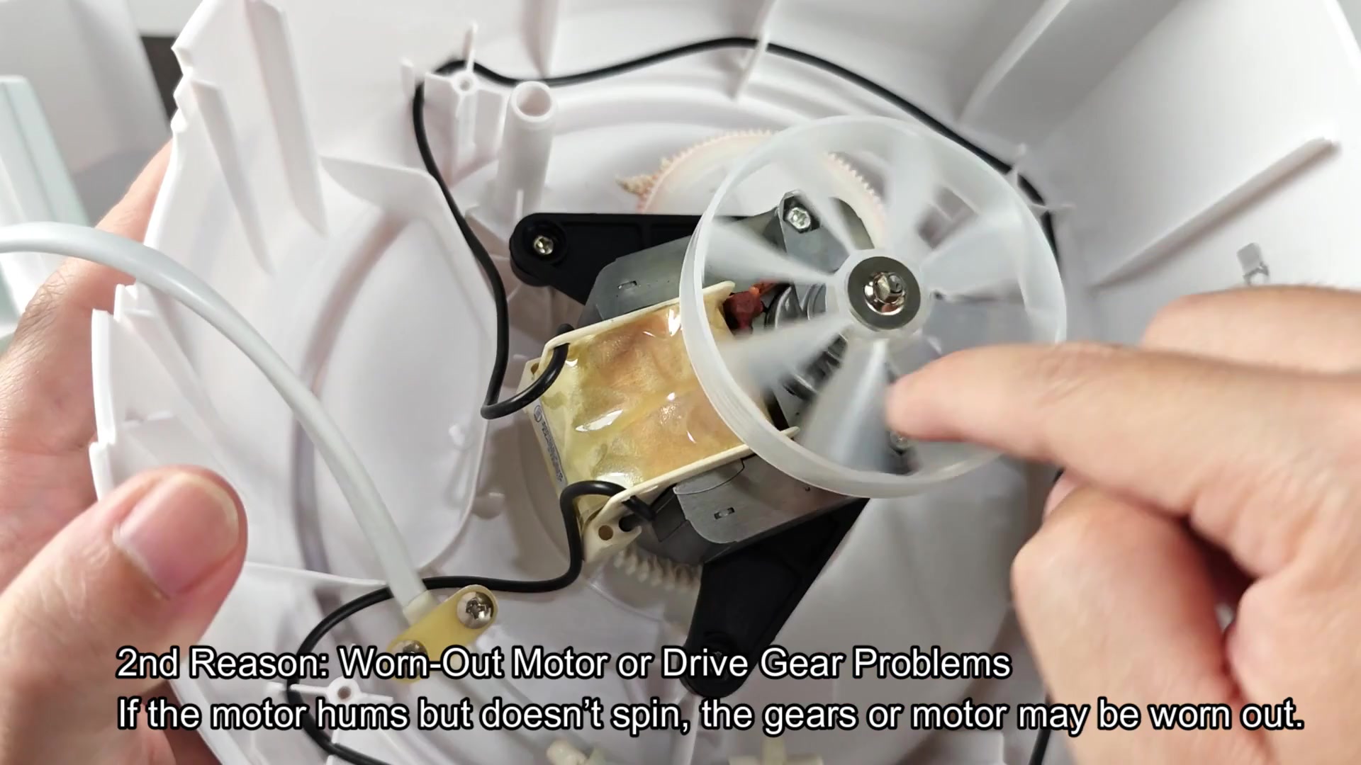Worn motor or drive gear assembly Worn motor or drive gear assembly