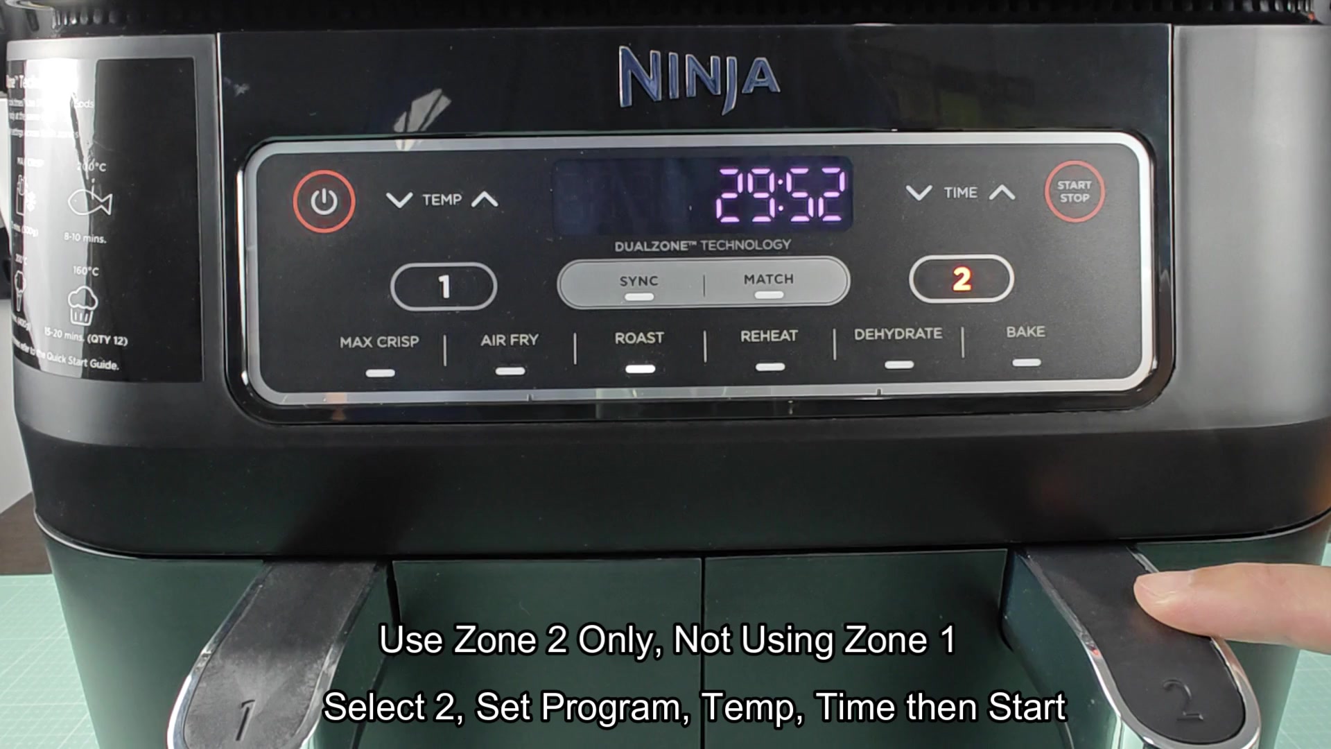 Zone 2 cooking timer running Zone 2 cooking timer running