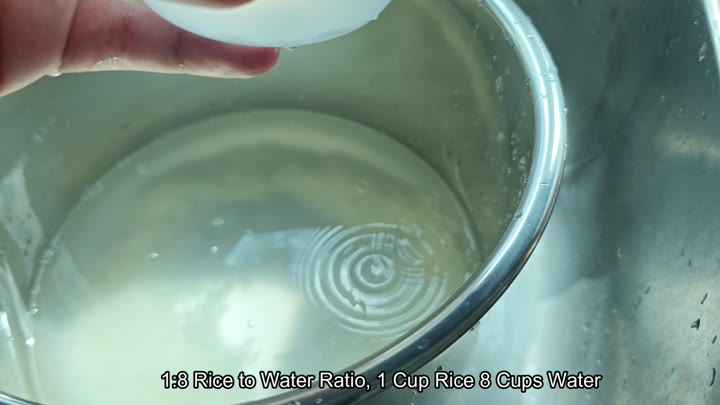 Adding eight cups of water Adding eight cups of water
