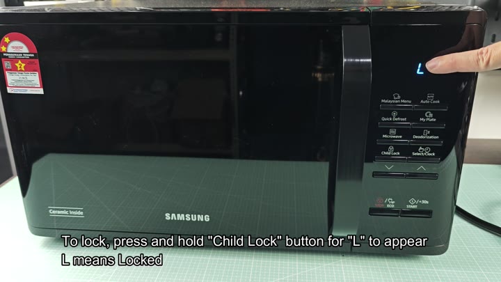 Blue L confirms microwave is locked Blue L confirms microwave is locked