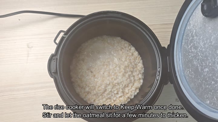 Cooked oatmeal thickening in pot Cooked oatmeal thickening in pot