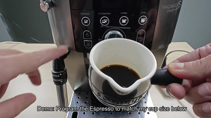 Demonstrating espresso cup size programming Demonstrating espresso cup size programming