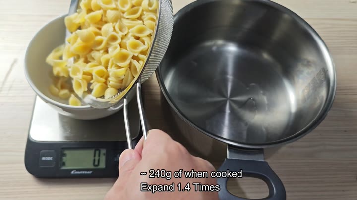 Drained cooked shell pasta weight Drained cooked shell pasta weight