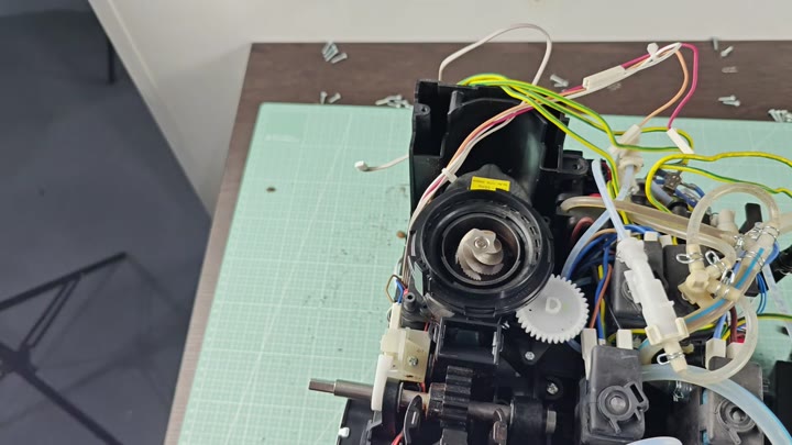 Exposed internal gears wires and tubing Exposed internal gears wires and tubing