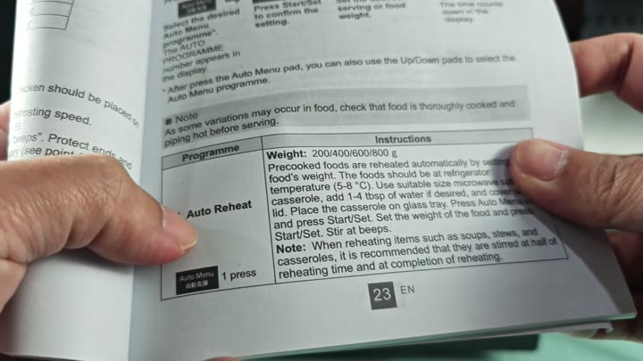 Manual explains Auto Reheat weight settings Manual explains Auto Reheat weight settings