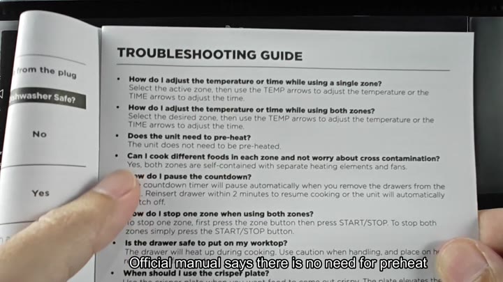 Manual says preheating is not needed Manual says preheating is not needed