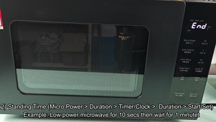 Microwave display showing End after standing time Microwave display showing End after standing time