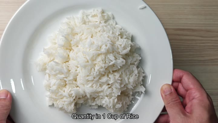 Serving cooked white rice on plate Serving cooked white rice on plate